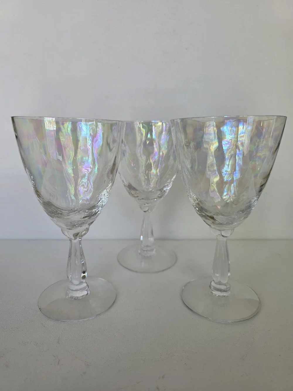 Fostoria Iridescent Wine Glasses - Set of 3 (Holographic Finish)